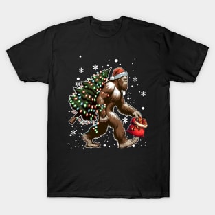Bigfoot Carrying Christmas Tree Sasquatch Believer Pajama T-Shirt